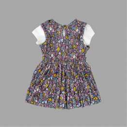 "Girl's Summer Frock Gather Soft Pleated  Fabric 2 Pcs Set Multicolor "